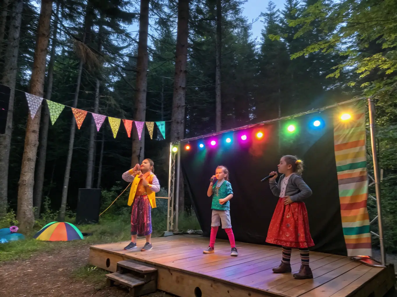 Scène d’un spectacle de théâtre amateur organisé en 2017, avec des enfants sur scène et un public familial attentif.