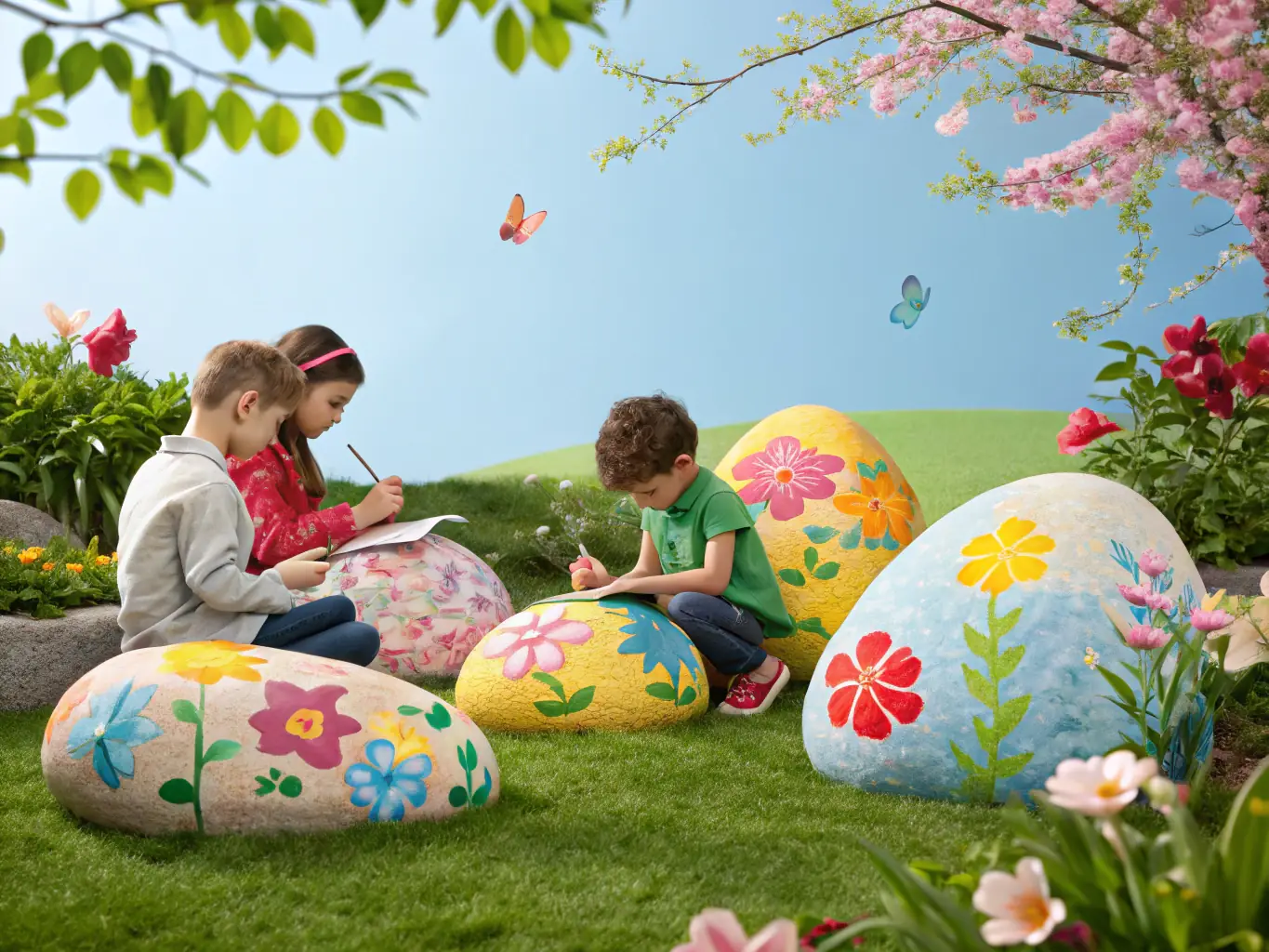 Photo d’un atelier artistique en plein air en 2018, avec des enfants peignant sur des chevalets dans un parc.